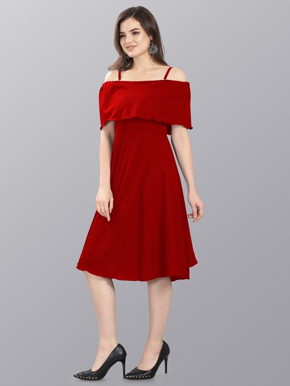 women's fit & flare solid dress - 20026087 -  Standard Image - 1