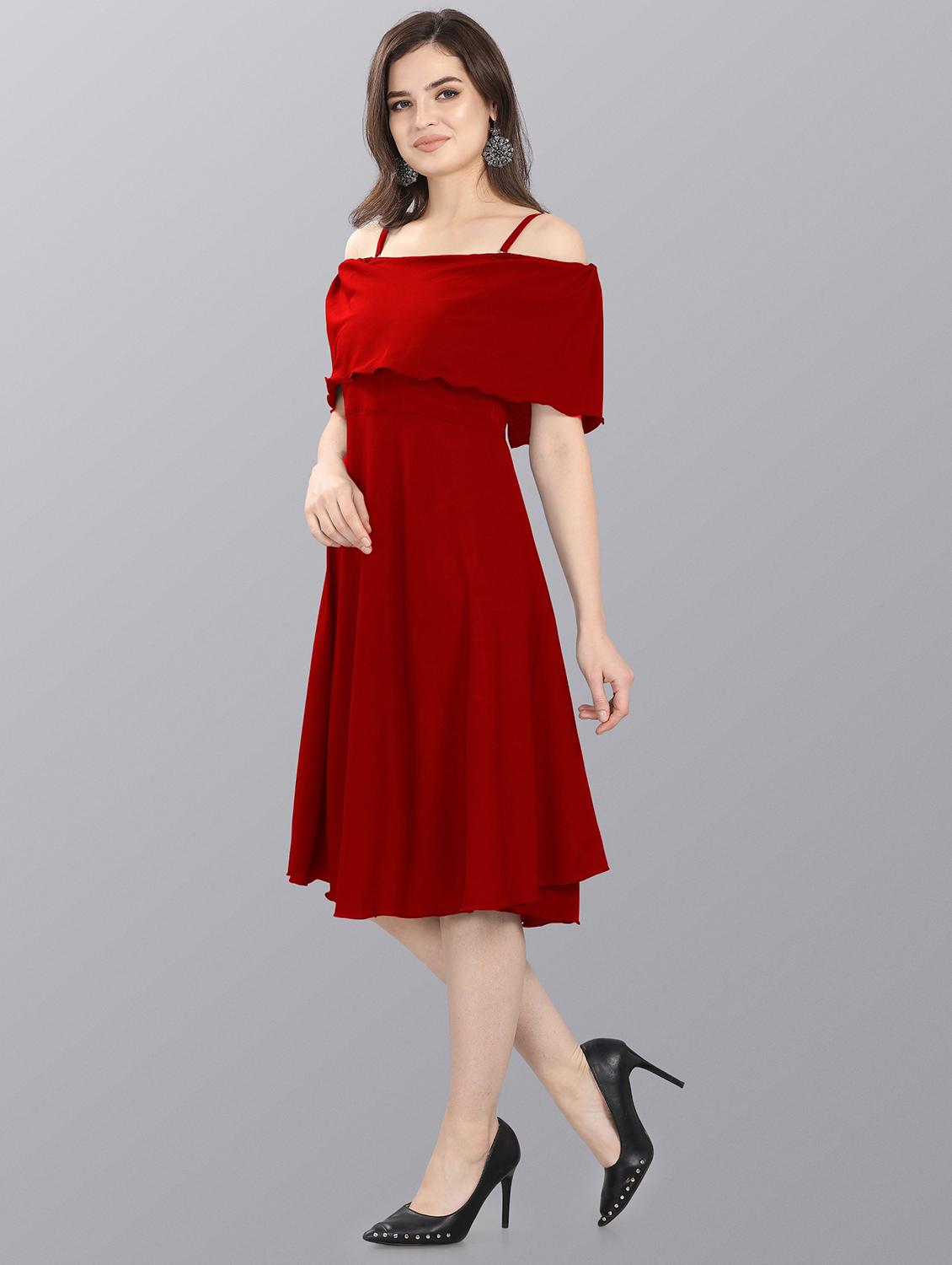red crepe fit & flare dress - 20026144 - Standard Image - 1