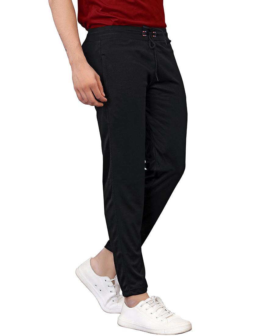 men solid lycra blend black track pants with 2 zipper pockets - 20026163 - Standard Image - 1