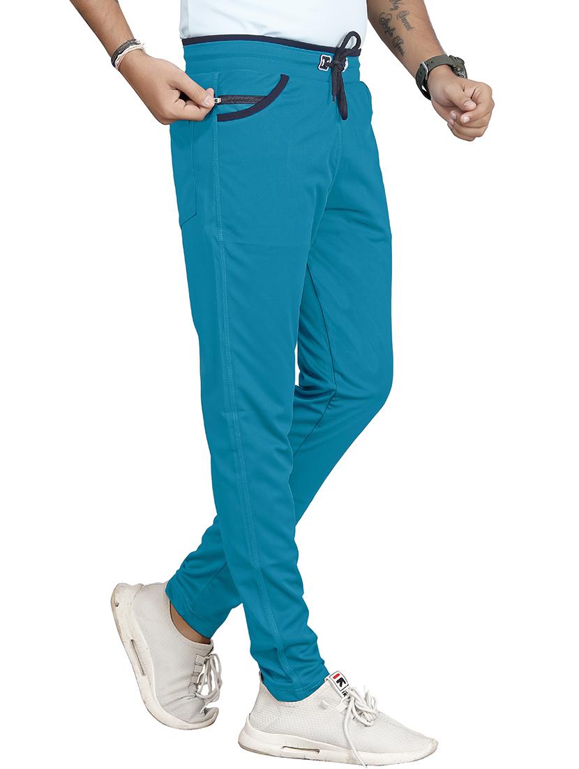 blue cotton blend full length track pant - 20026168 - Standard Image - 1