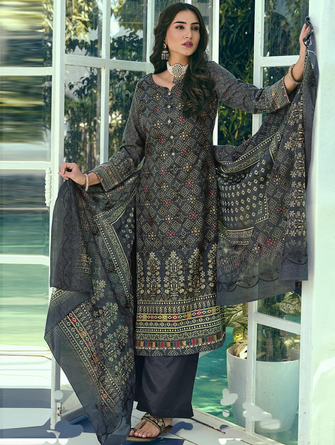 navy blue round neck unstitched suits - 20027666 - Standard Image - 1