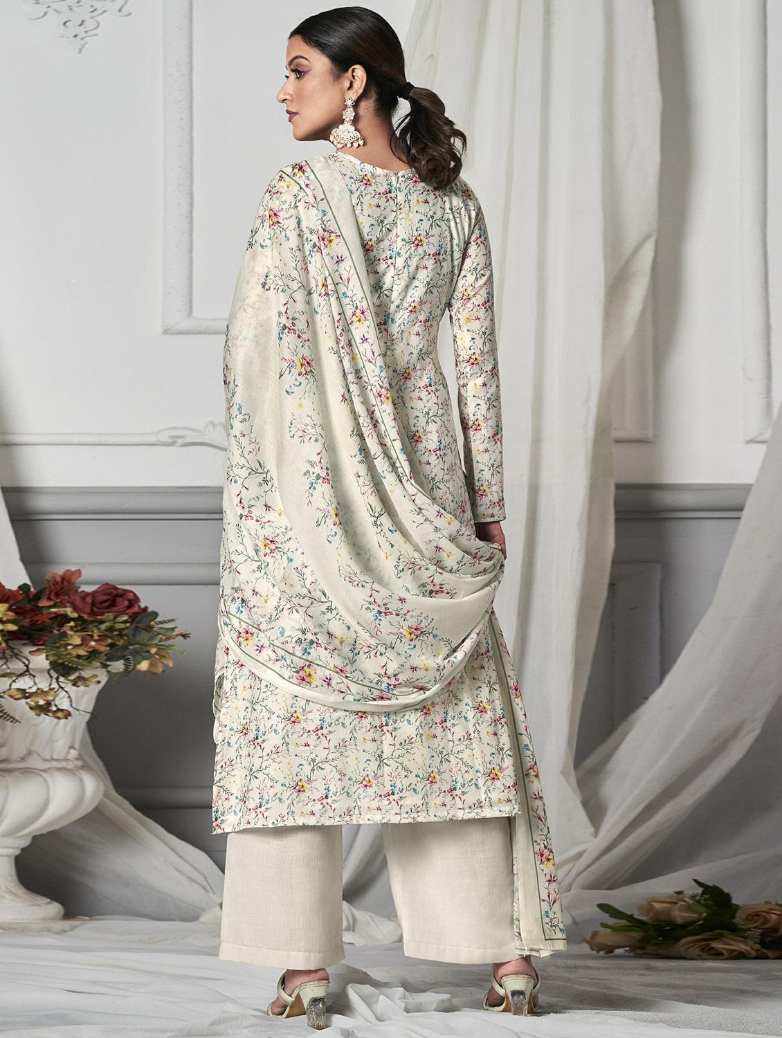 white printed untstitched suits - 20027685 -  Standard Image - 1