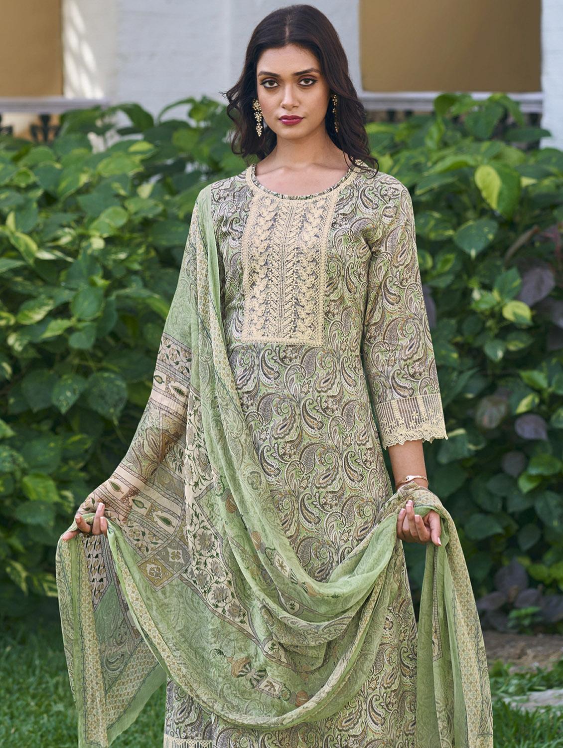 green round neck unstitched suits - 20027692 - Standard Image - 1