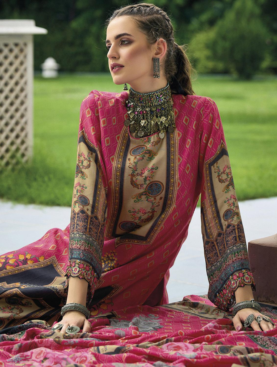 pink round neck unstitched suits - 20027697 - Standard Image - 1