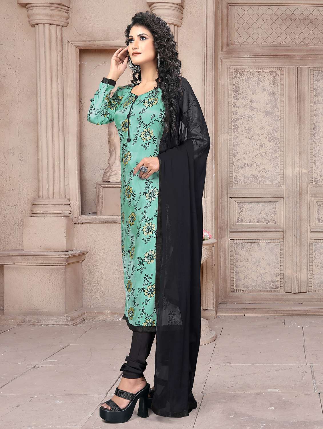printed unstitched churidaar suits - 20029480 -  Standard Image - 1
