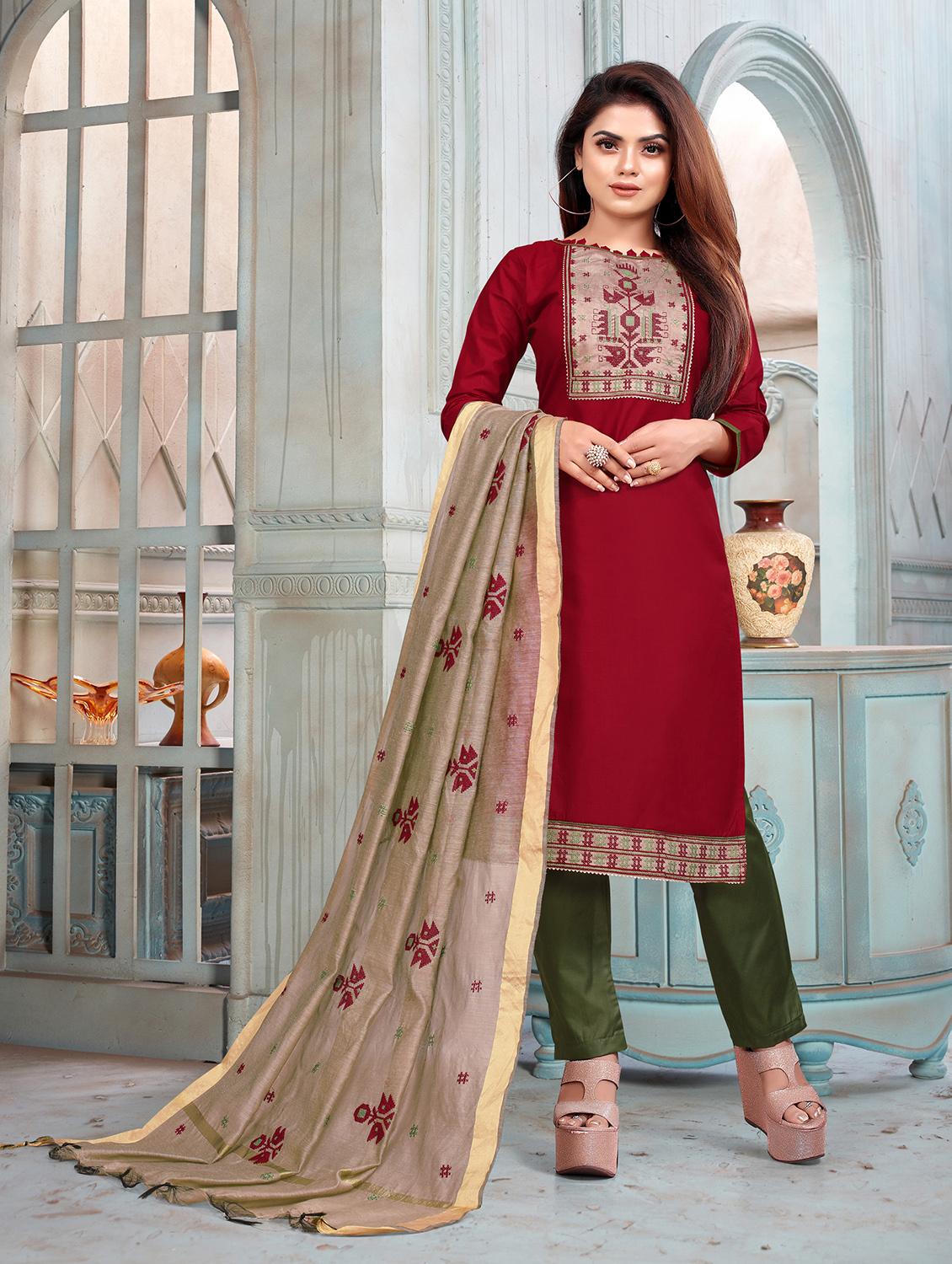 round neck unstitched straight pant suits - 20029487 - Standard Image - 1