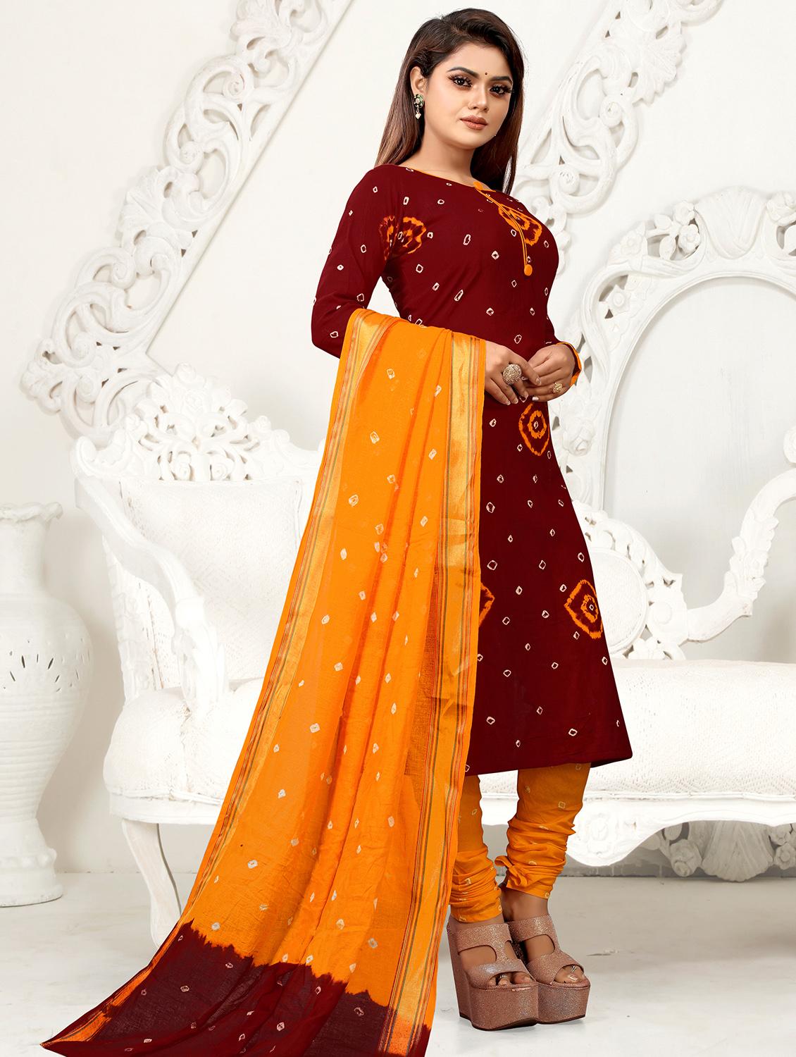 round neck unstitched churidaar suits - 20029490 - Standard Image - 1