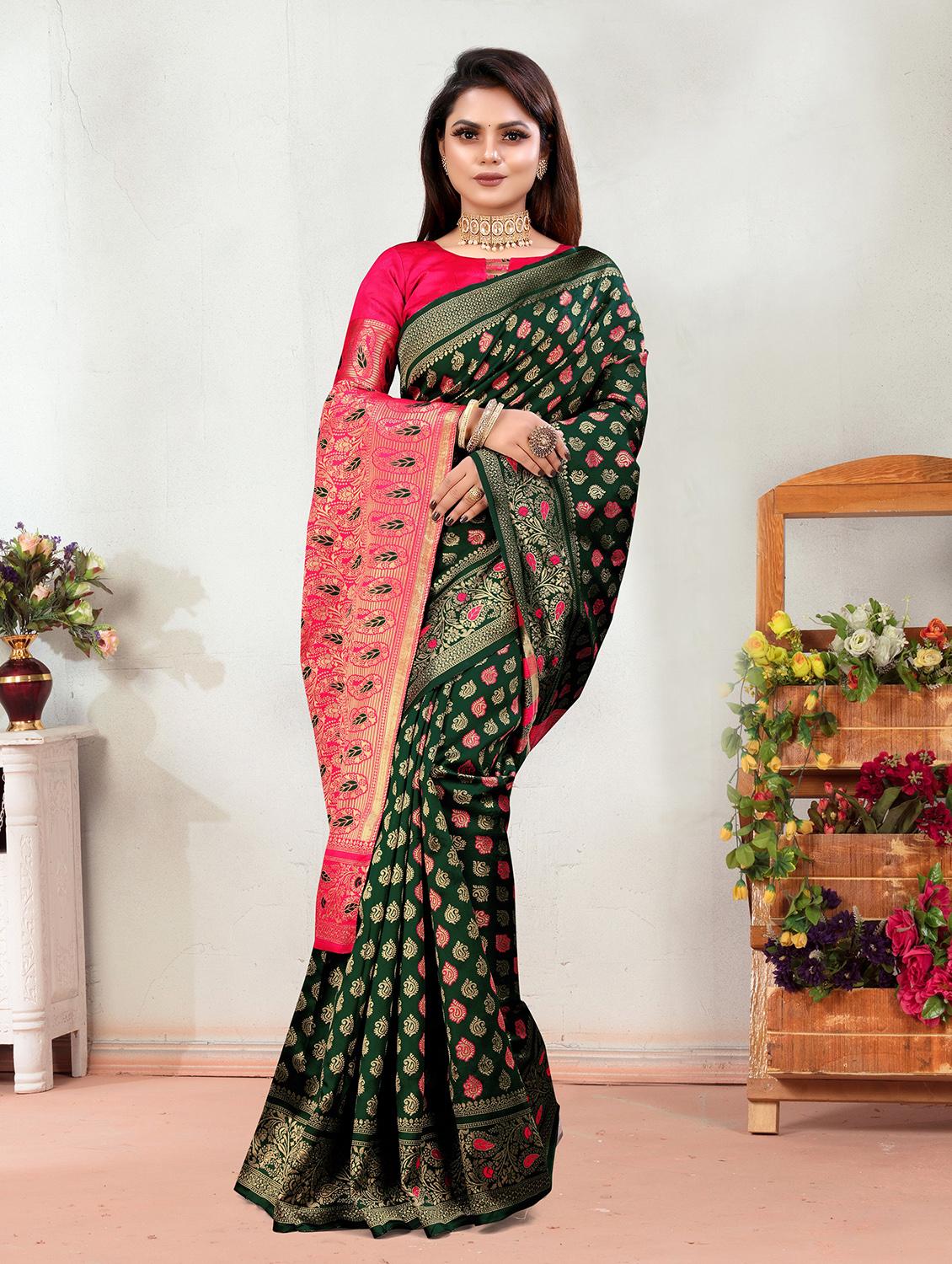 women's self design dark green colored saree with blouse - 20029512 - Standard Image - 1