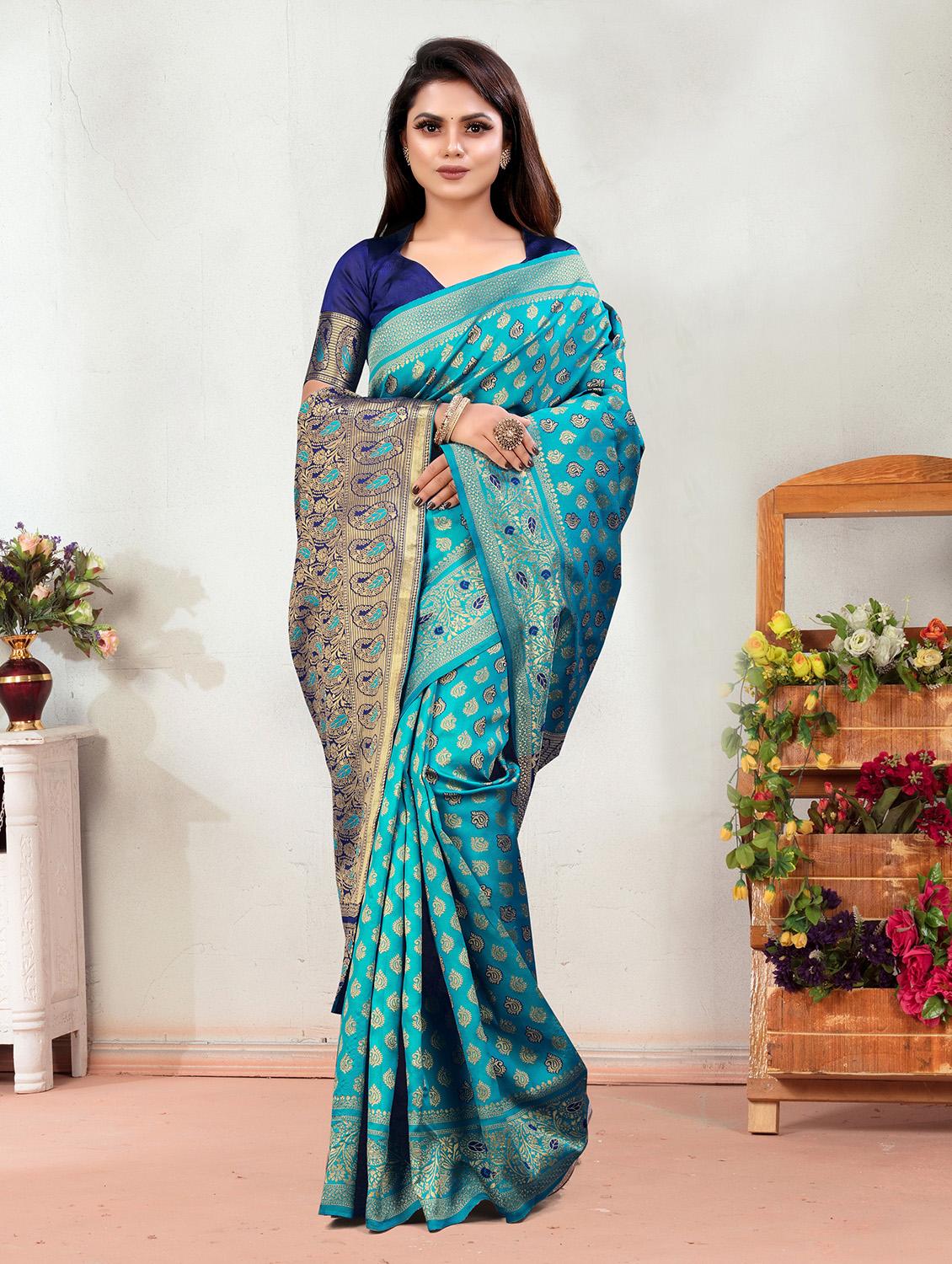 light blue banarasi saree with blouse - 20029515 - Standard Image - 1