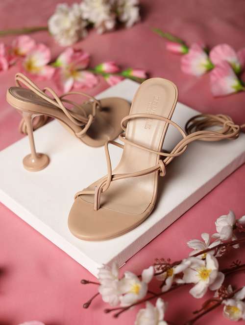 nude lace-up stiletto sandals - 20029628 - Standard Image - 0