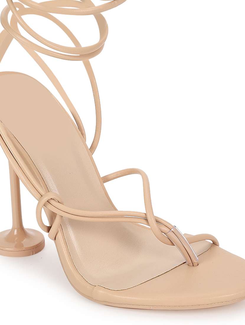 nude lace-up stiletto sandals - 20029628 - Standard Image - 6
