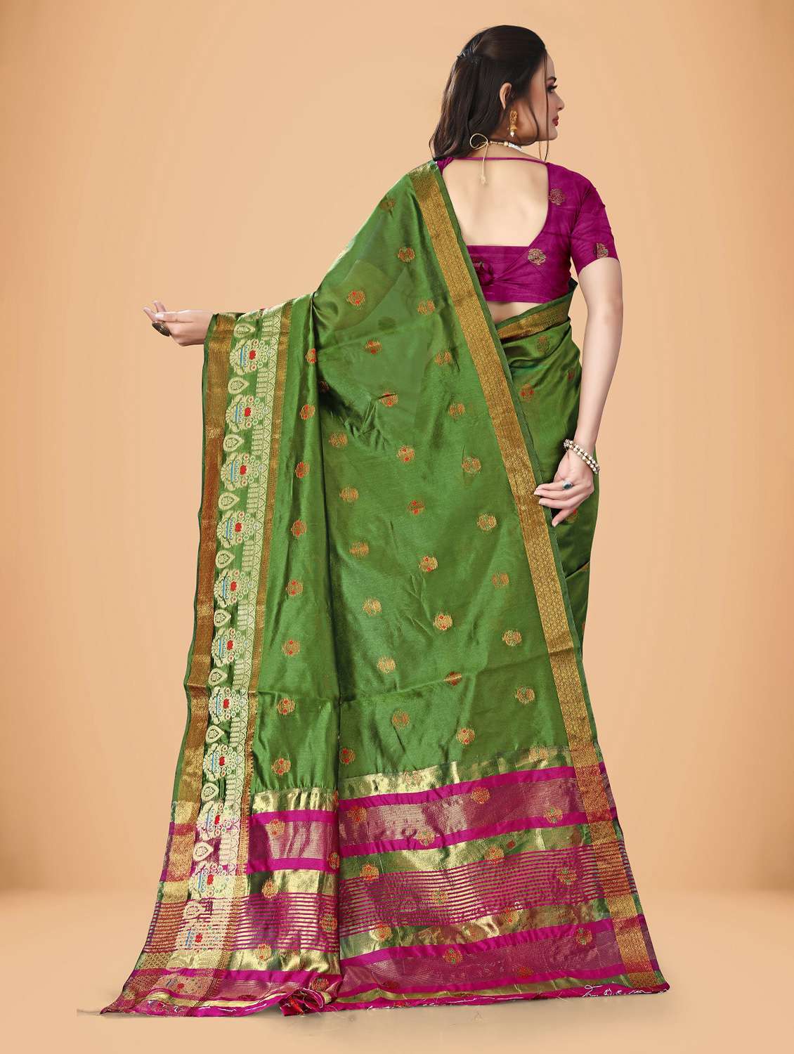 women's self design mehandi colored saree with blouse - 20029921 - Standard Image - 1