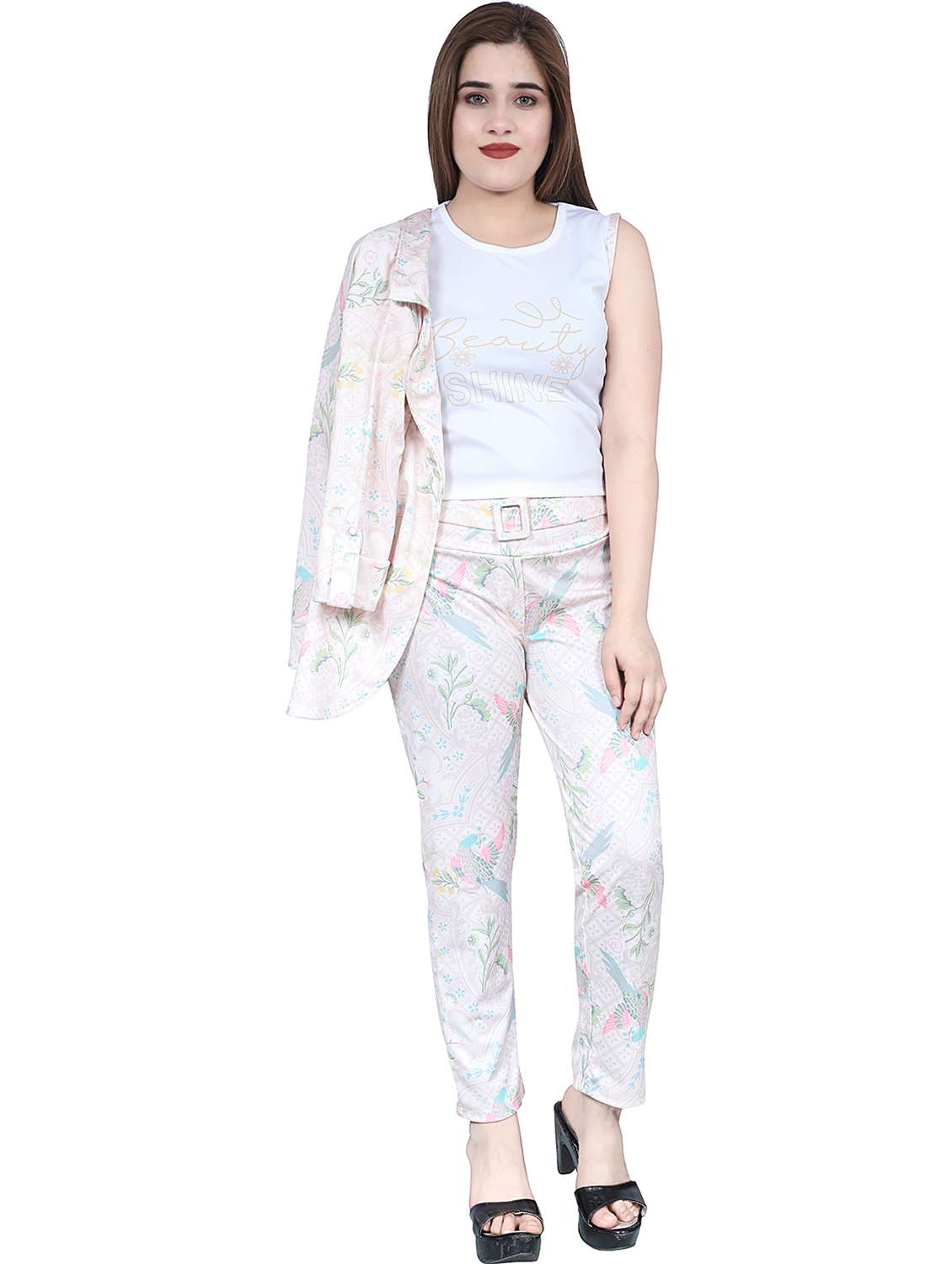 beige printed single breast blazers - 20031209 -  Standard Image - 1