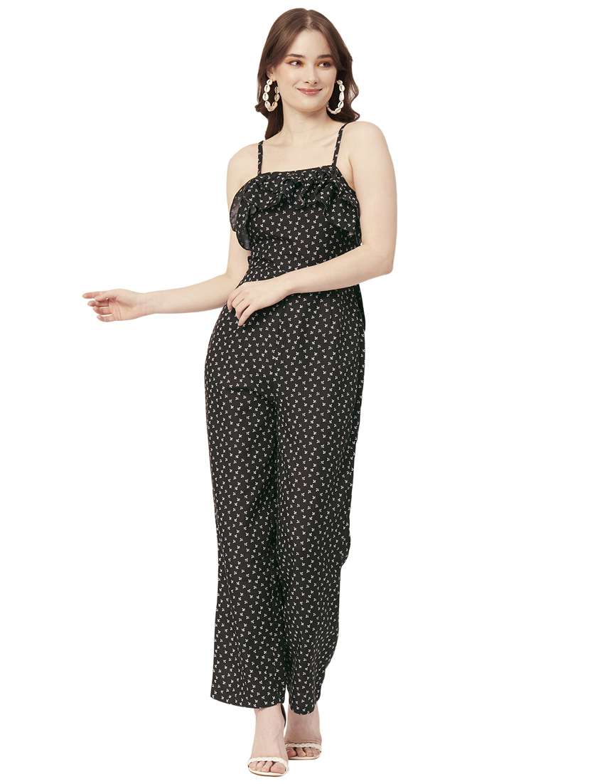 square neck printed full leg jumpsuit