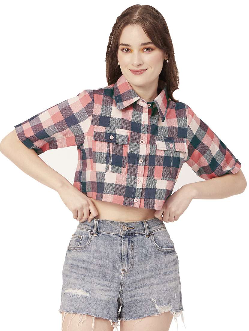 blue cotton crop shirt