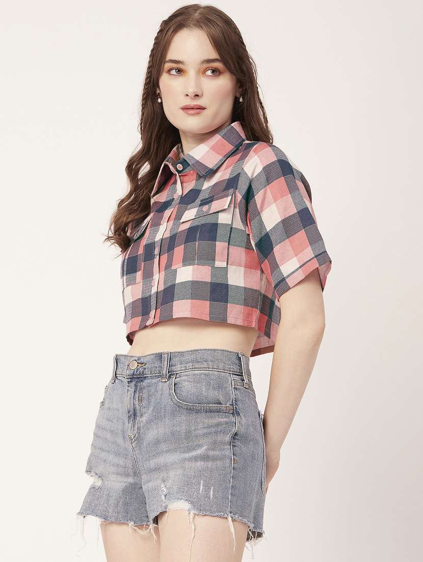 blue cotton crop shirt - 20031243 -  Standard Image - 1