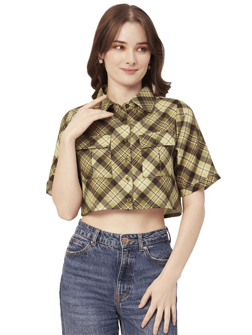 green cotton crop shirt