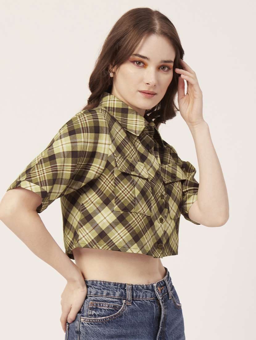 green cotton crop shirt - 20031244 -  Standard Image - 1