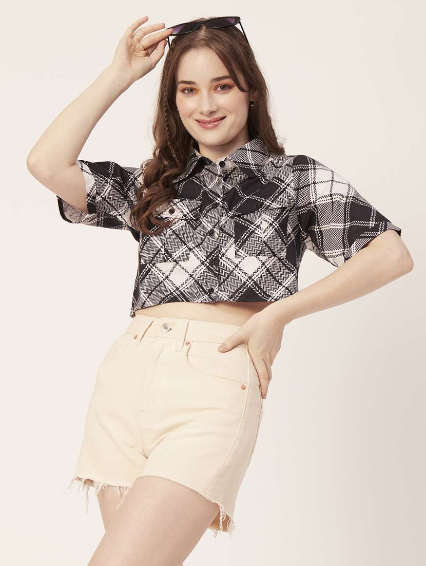 black cotton crop shirt - 20031247 -  Standard Image - 1