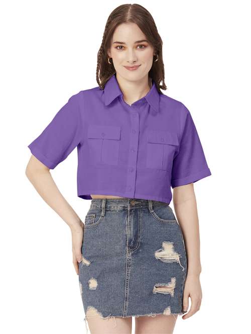 purple cotton crop shirt - 20031248 - Standard Image - 0
