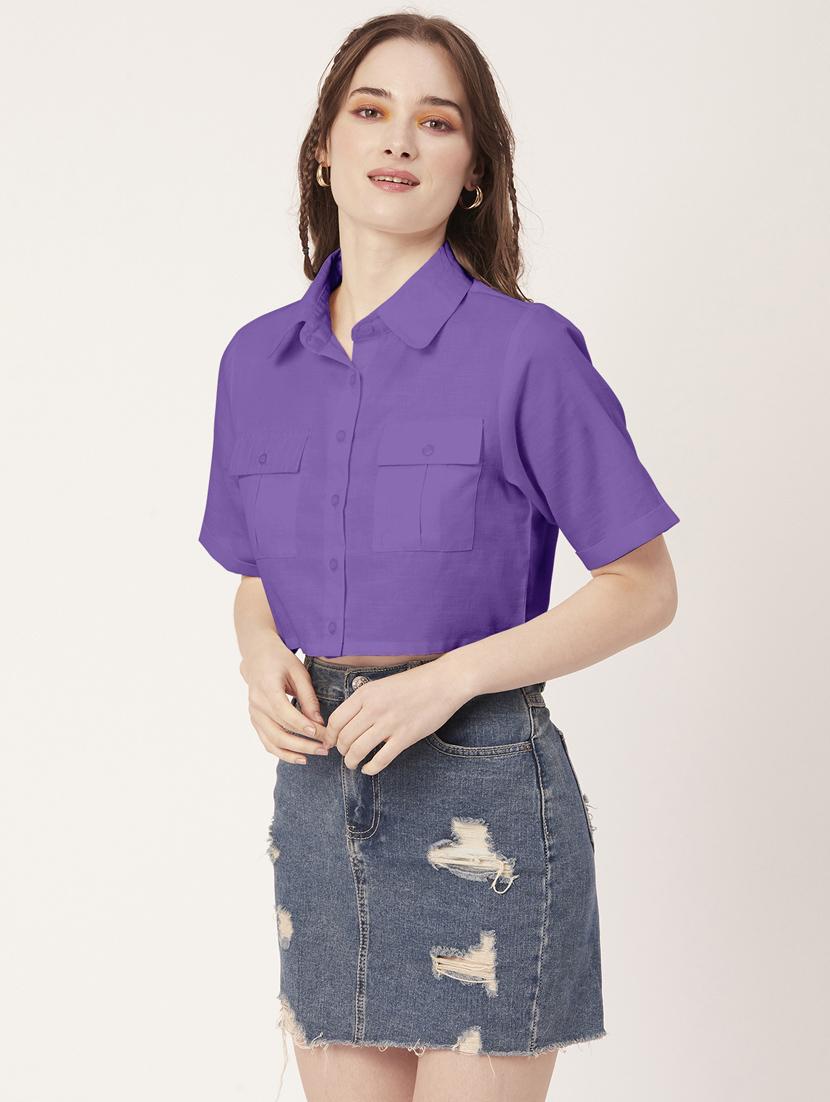 purple cotton crop shirt - 20031248 - Standard Image - 1