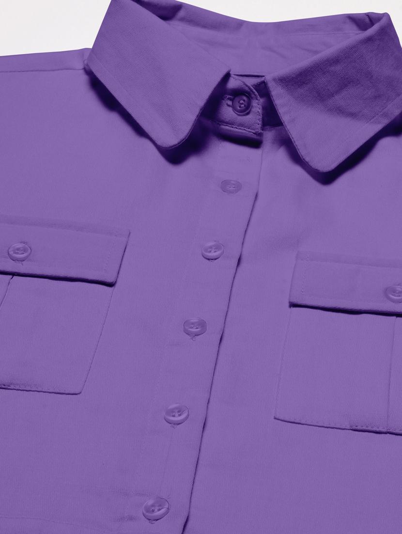 purple cotton crop shirt - 20031248 - Standard Image - 4