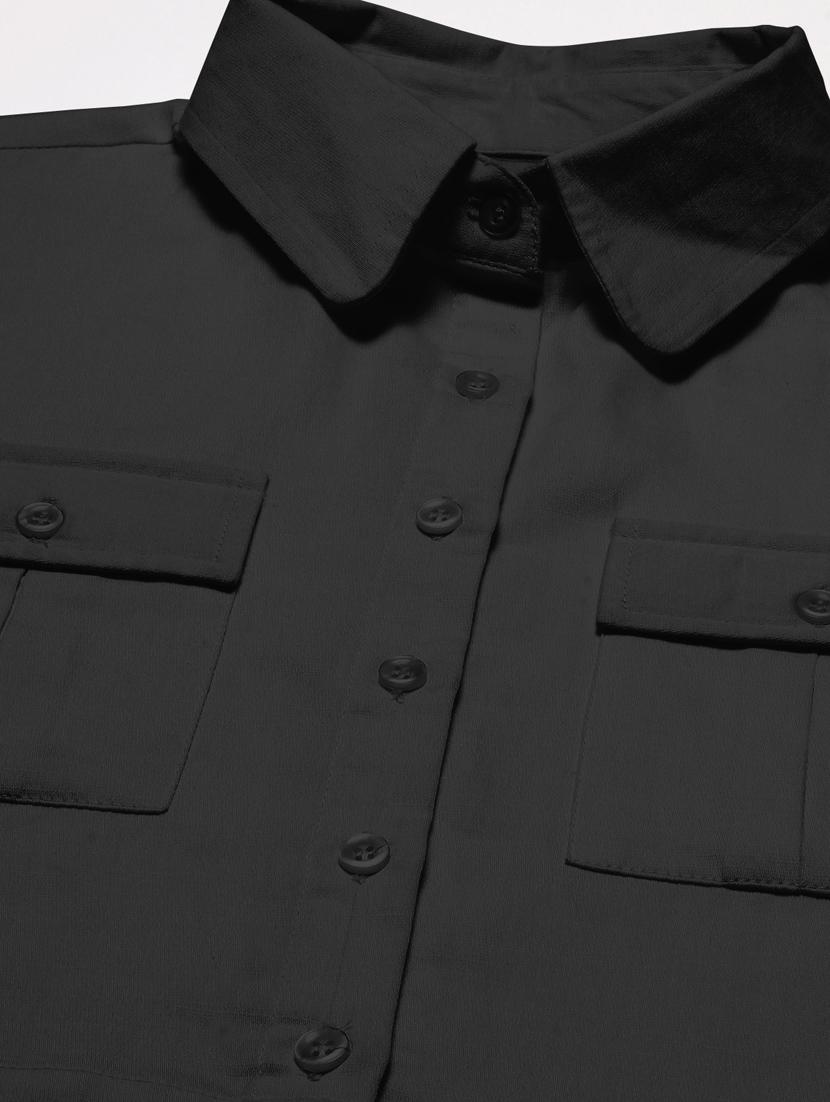 black cotton crop shirt - 20031249 - Standard Image - 4