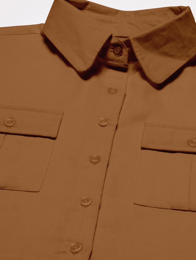 brown cotton crop shirt - 20031250 - Standard Image - 4