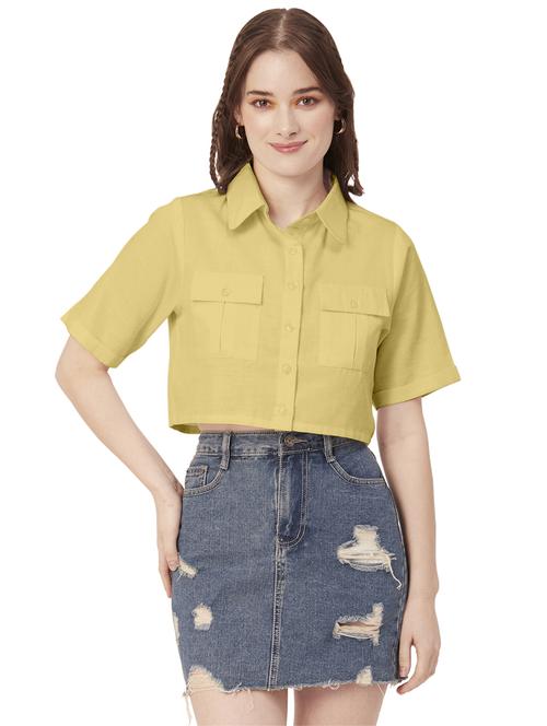 yellow cotton crop shirt - 20031251 - Standard Image - 0