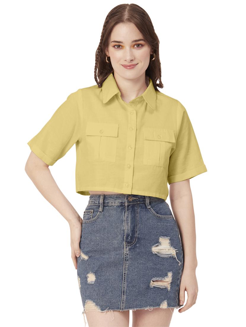 yellow cotton crop shirt - 20031251 - Zoom Image - 0