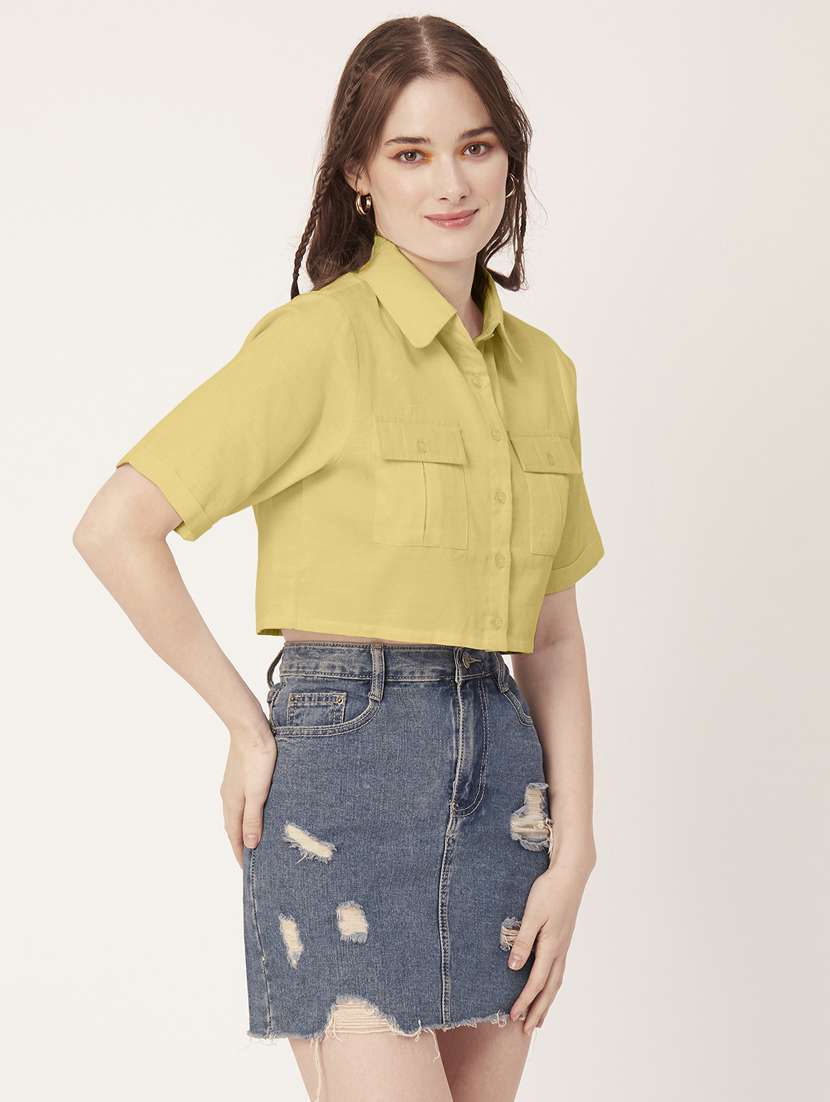 yellow cotton crop shirt - 20031251 - Standard Image - 1