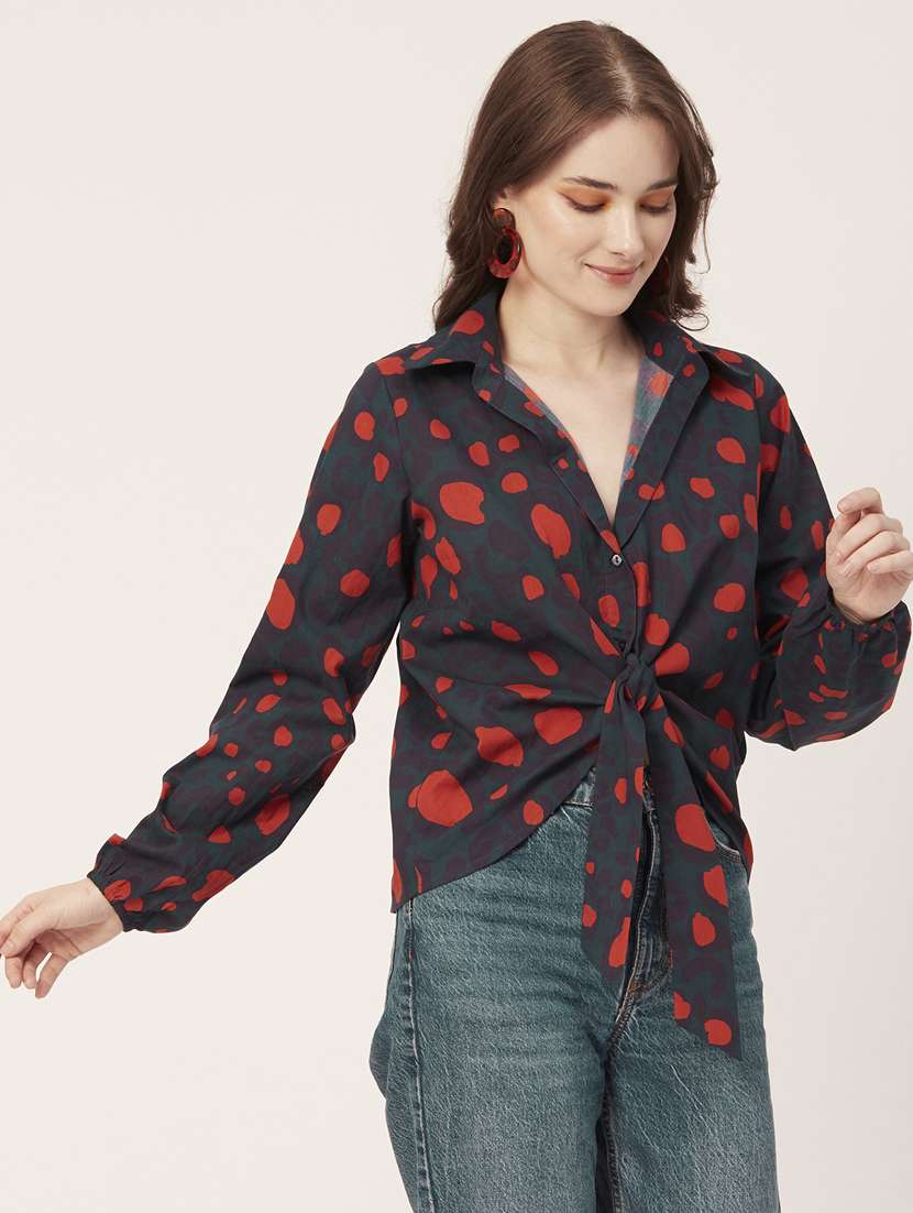 green cotton blend crop shirt - 20031253 - Standard Image - 1