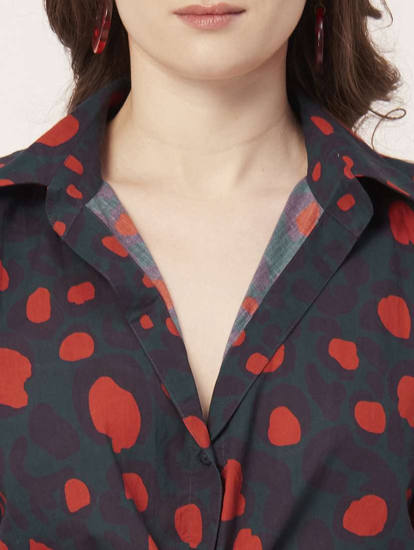 green cotton blend crop shirt - 20031253 - Standard Image - 4