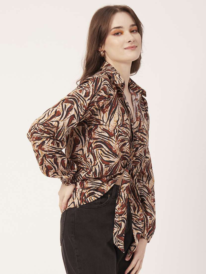 beige cotton blend crop shirt - 20031254 -  Standard Image - 1