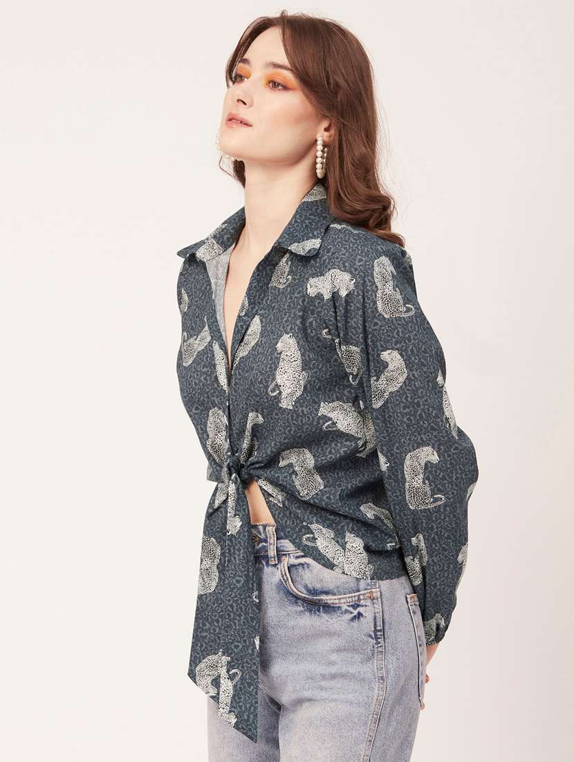 Steel Cotton Blend Crop Shirt - 20031255 -  Standard Image - 1
