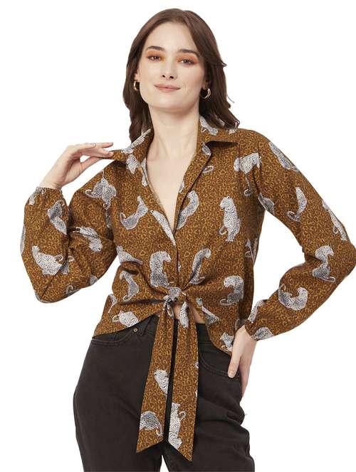 khaki cotton blend crop shirt - 20031256 - Standard Image - 0