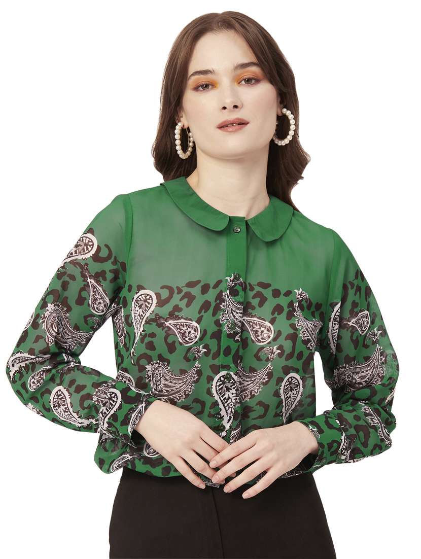 peter pan neck printed shirt