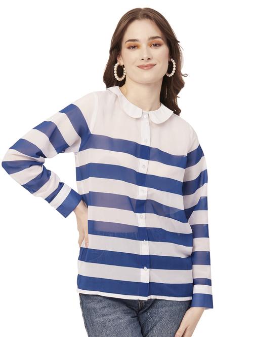 peter pan neck striped shirt - 20031261 -  Standard Image - 0