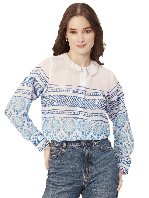 peter pan neck printed shirt - 20031262 -  Standard Image - 0