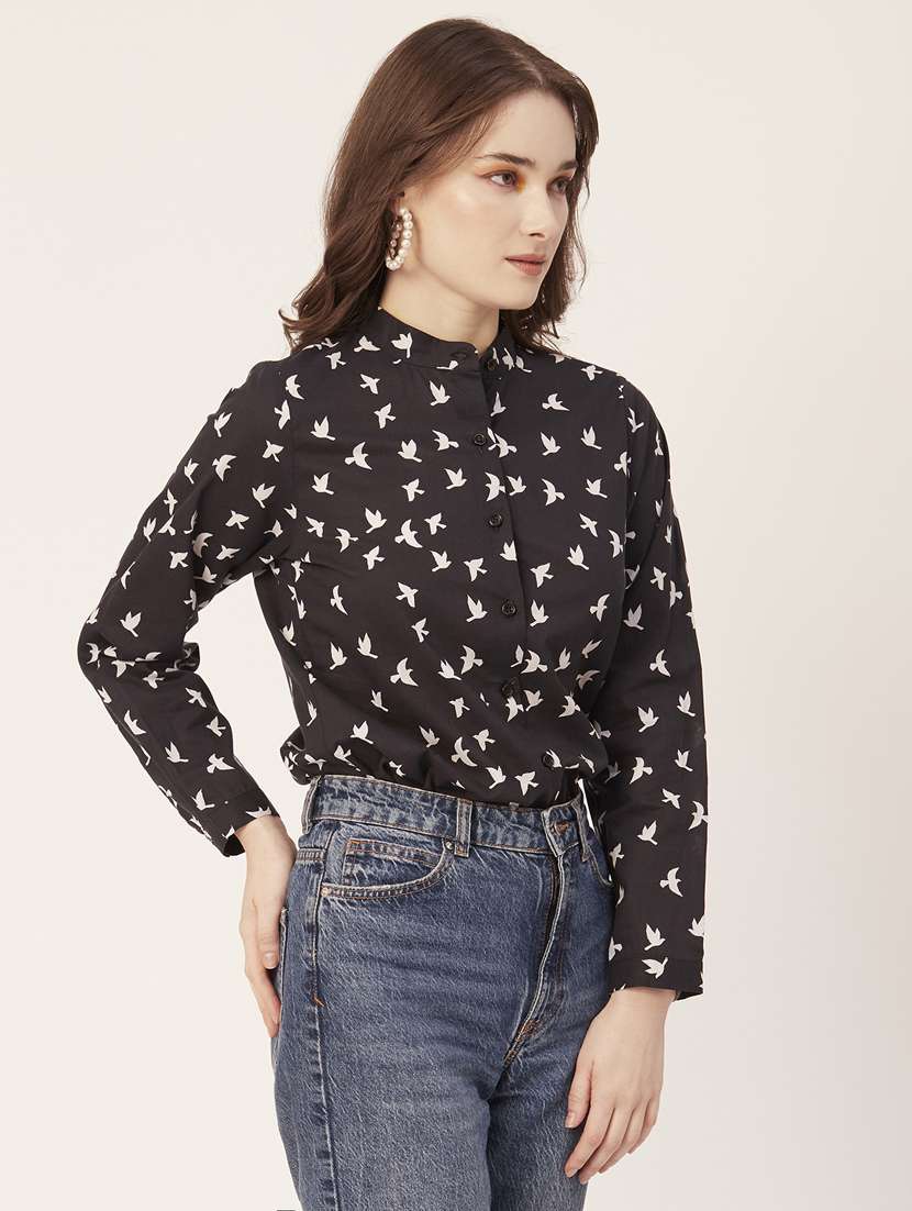mandarin neck printed shirt - 20031270 -  Standard Image - 1