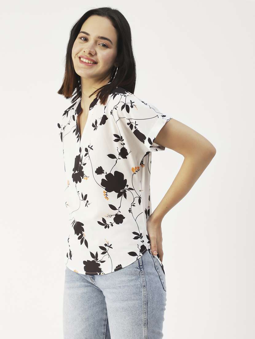 women's crop mandarin neck top - 20031286 -  Standard Image - 1