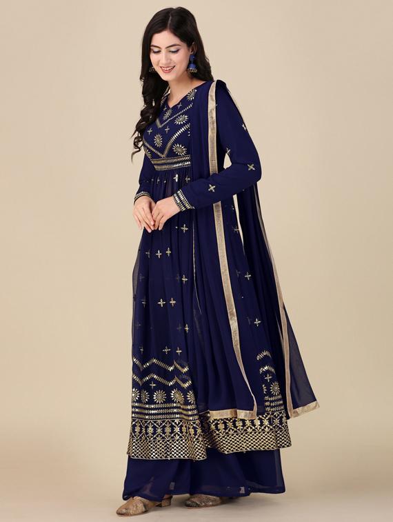 blue embroidered semi-stitched suits - 20031312 - Standard Image - 1