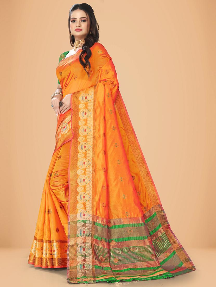 orange art silk banarasi saree with blouse - 20031353 - Standard Image - 1