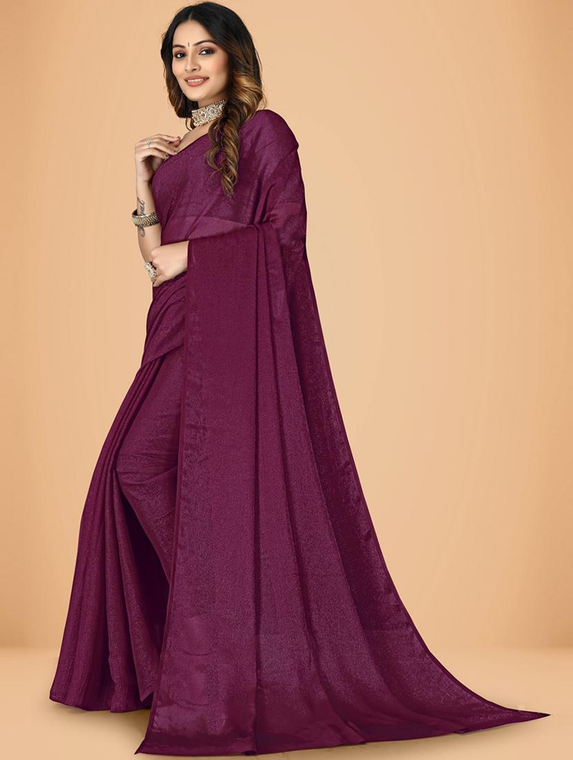 magenta plain saree with blouse - 20031365 - Standard Image - 1