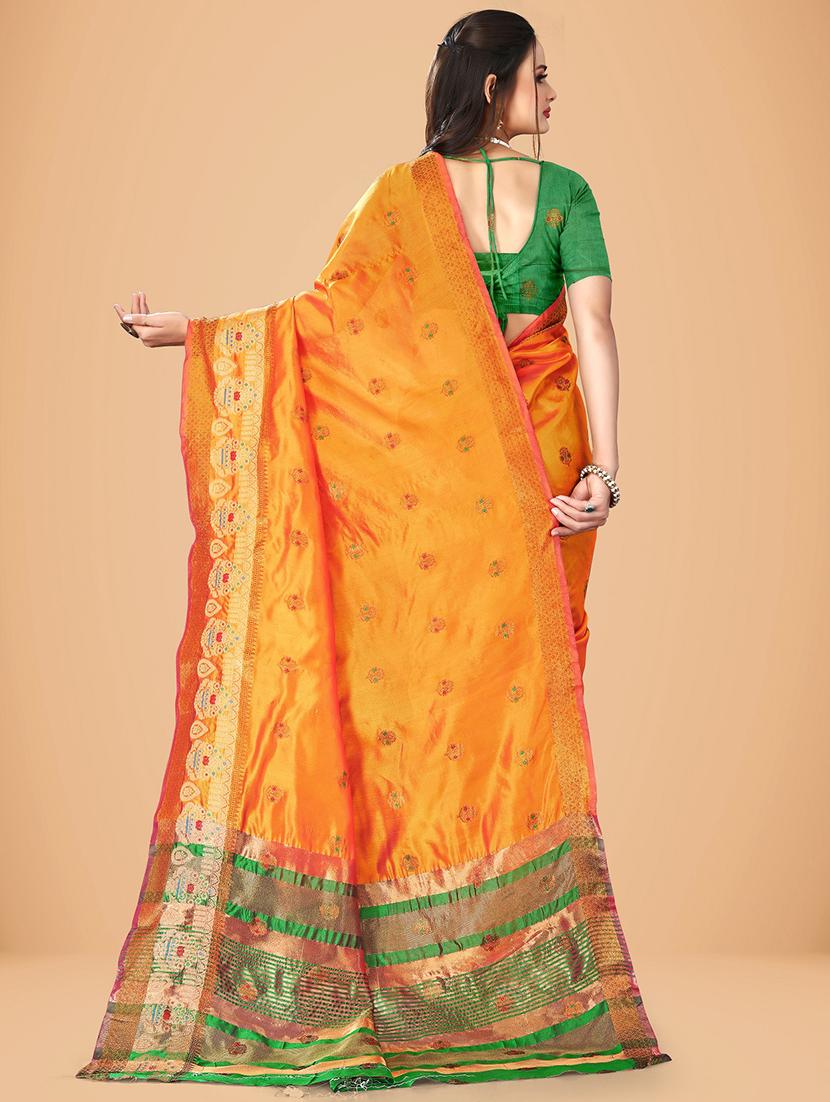 women's self design orange colored saree with blouse - 20031453 - Standard Image - 1