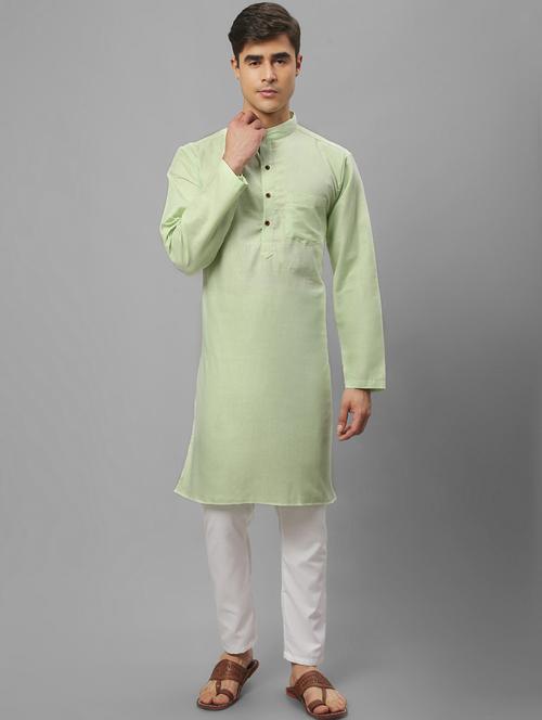 green cotton long kurta - 20031716 -  Standard Image - 0