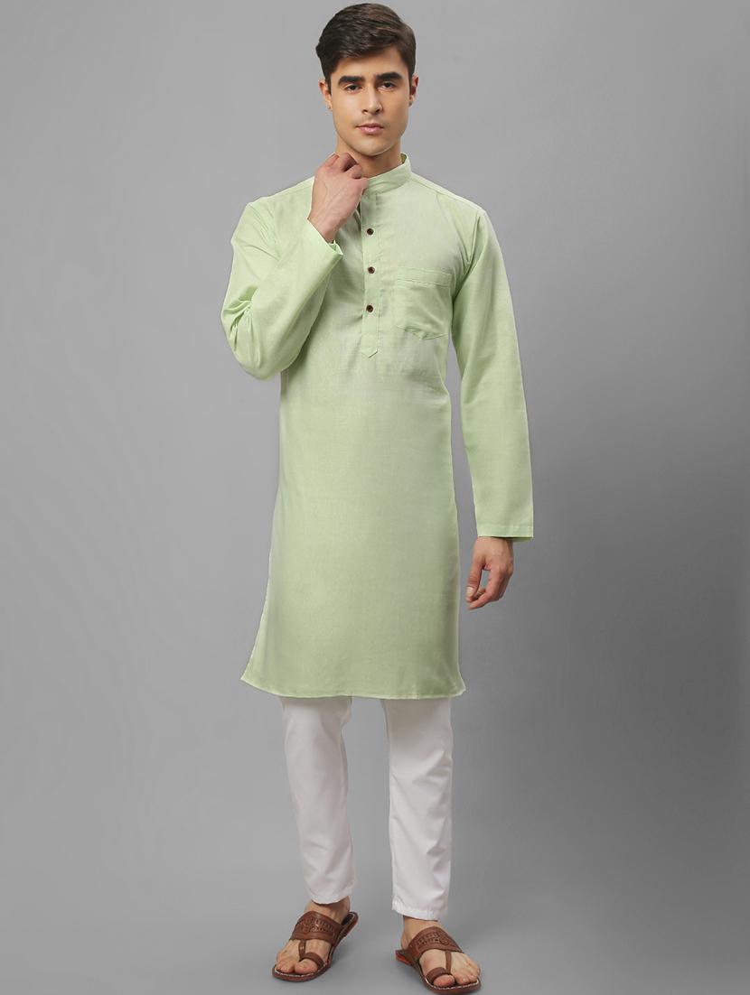 green cotton long kurta - 20031716 -  Zoom Image - 0