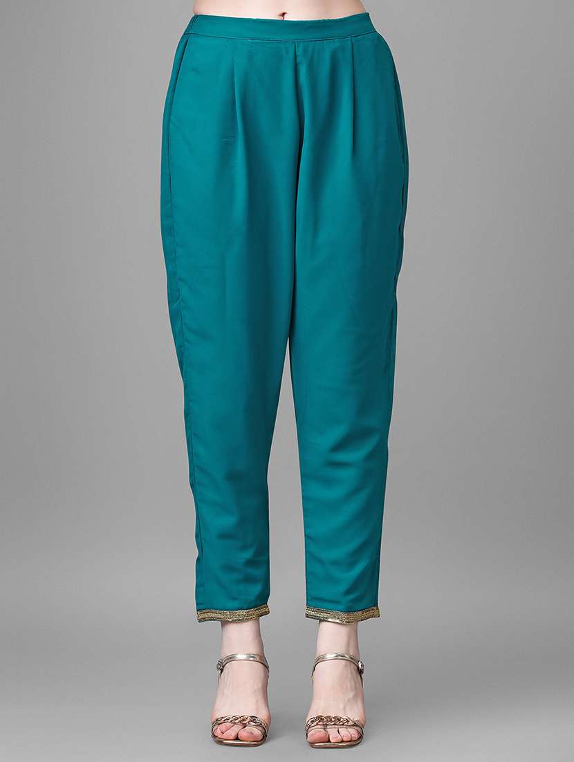 turquoise self design kurta pant set - 20031746 -  Standard Image - 4