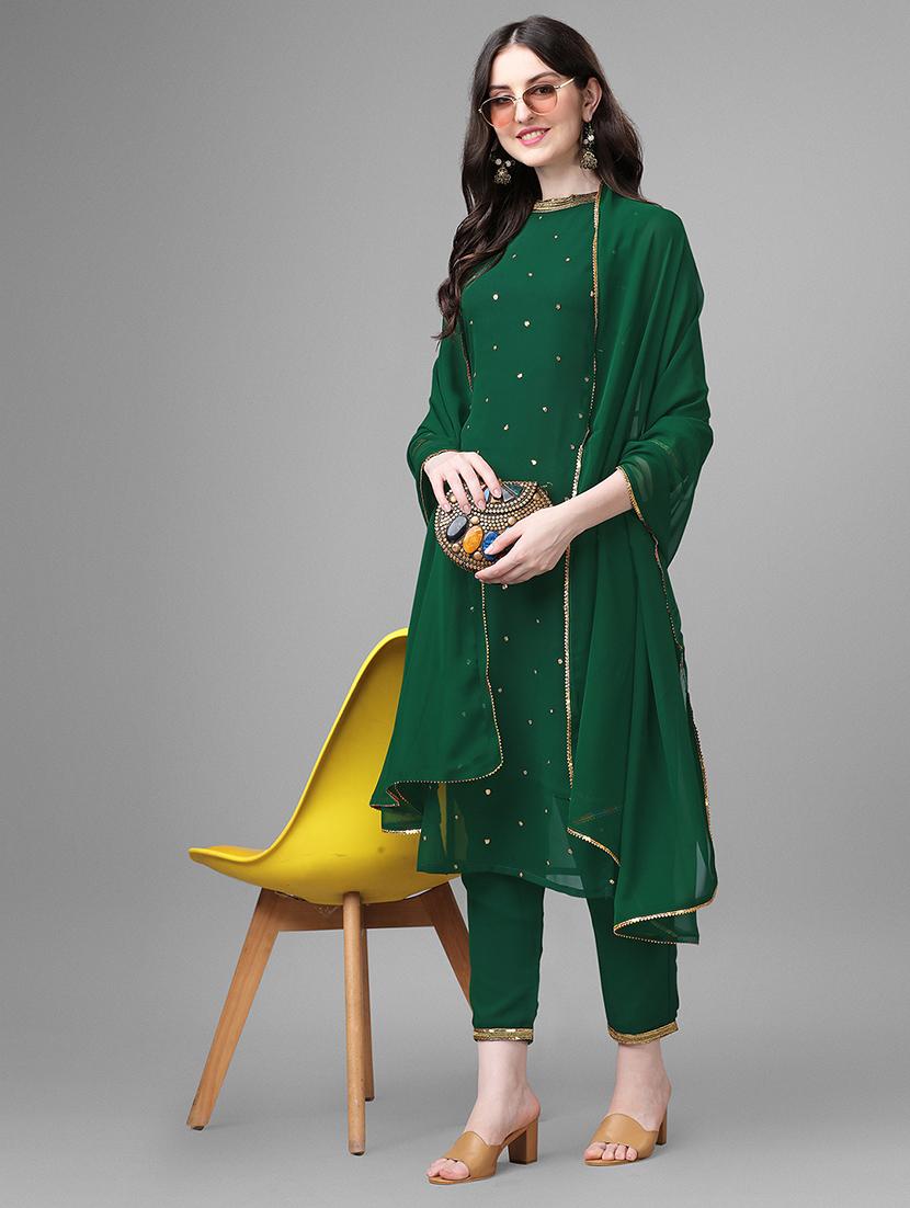 green self design kurta pant set with dupatta - 20031750 -  Standard Image - 1