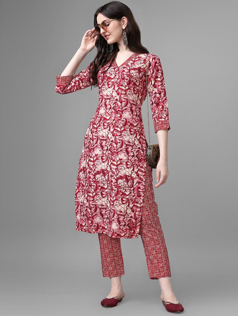 red printed straight kurta - 20031783 - Standard Image - 1